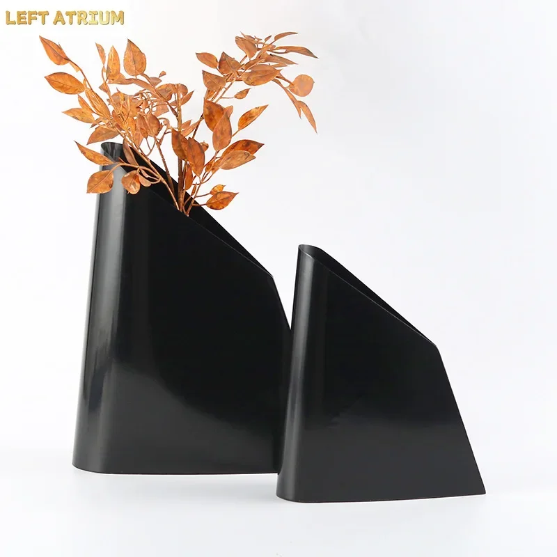 Silver Metal Vase Beveled Trapezoidal Metal Handicrafts Flower Arrangement Accessories Flower Pot Home Decoration Accessories
