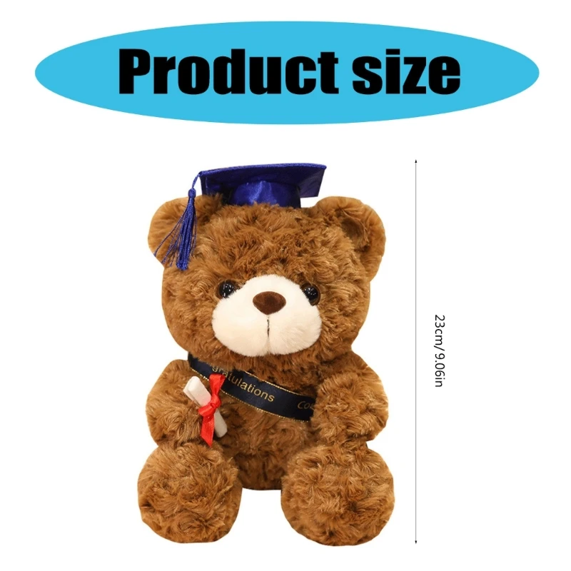 en forma oso peluche con sombrero doctorado, decoración felpa animal 23cm