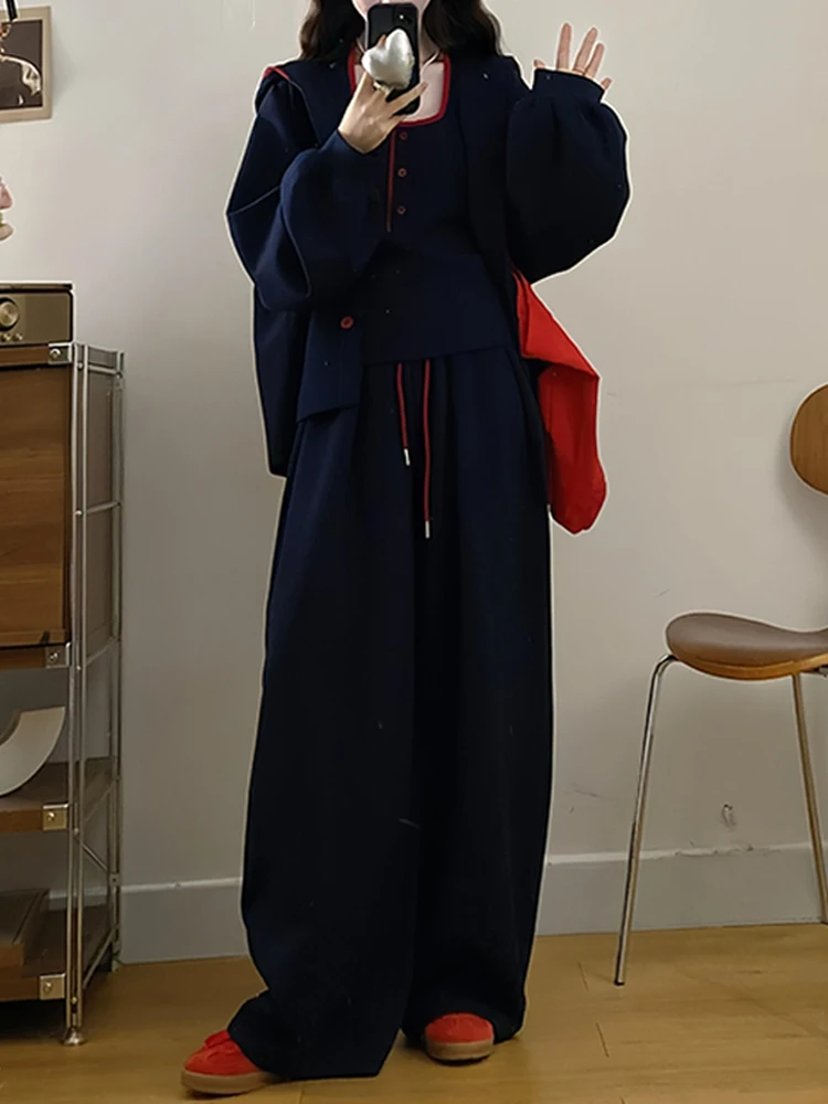 

Комплект Laid-ba Sle Color Blo: повседневный кардиган, широкие брюки и футболка. Модный женский ансамбль Весна 2026