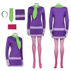 Daphne Cos Blake Cosplay Dress Stockings Headband Costume Adult Female RolePlay Outfits Halloween Carnival Party Disguise Suit