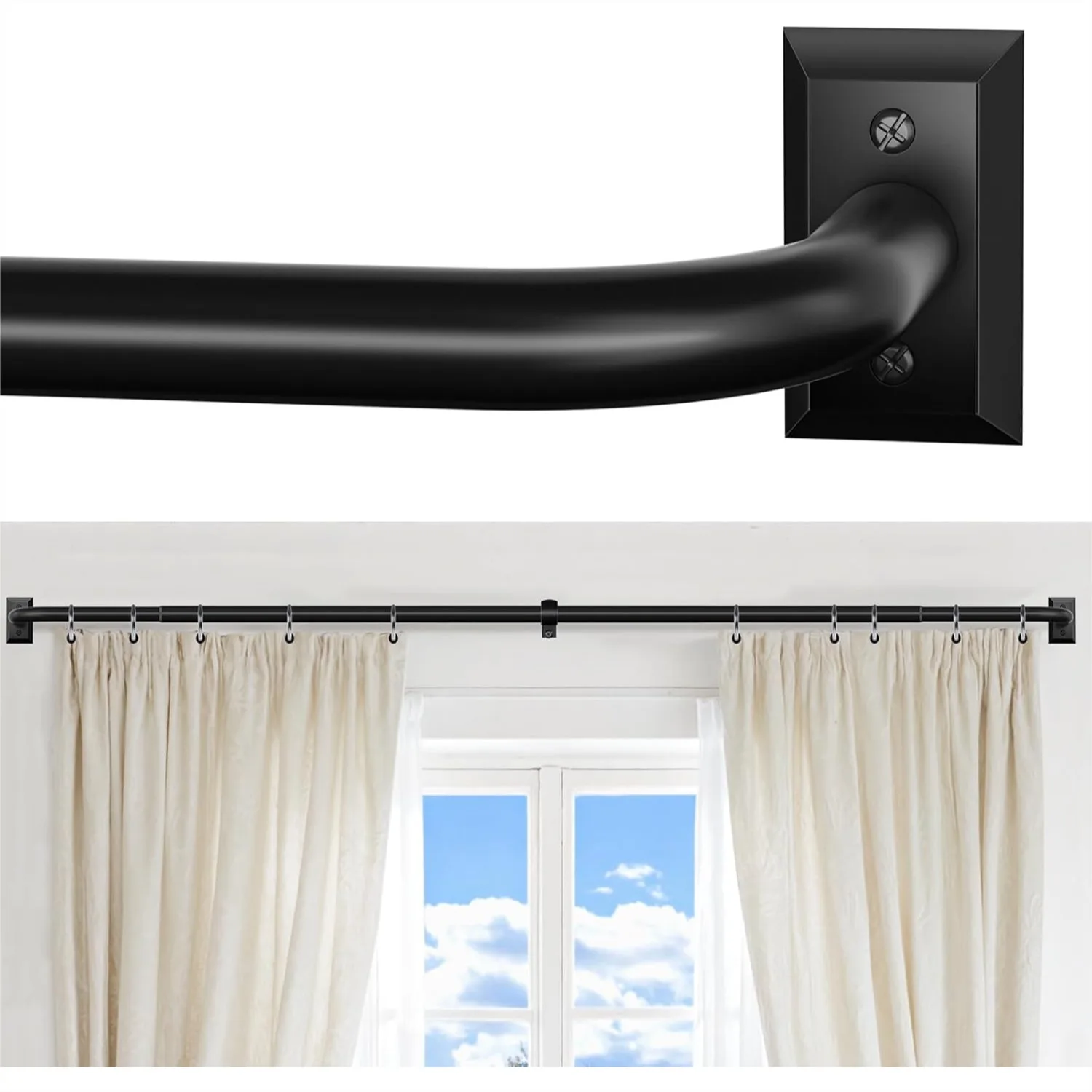 

Wrap Around Curtain Rod for Blackout, 28-48 Inches Adjustable Telescoping Rods, Heavy Duty Metal Room Darkening Drapery, Matte