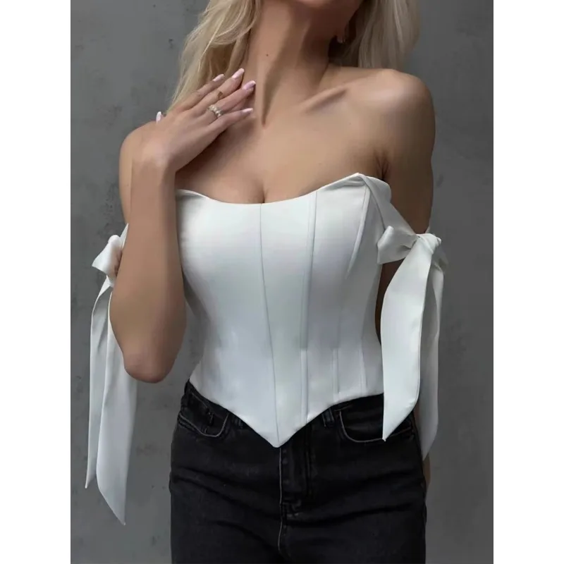 Female Sleeveless Corset Top Lace Up Bandage Fishbone Y2k Summer Party