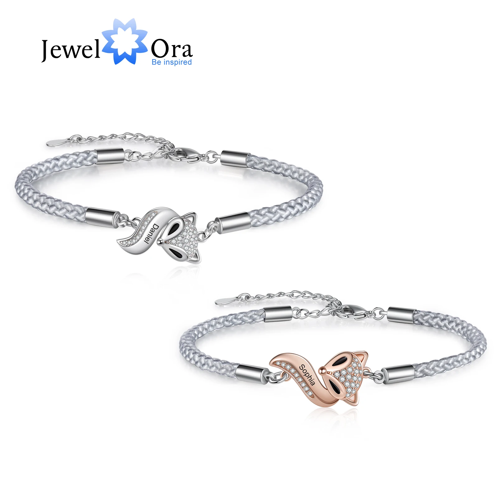 

Custom Mother and Daughter Matching Bracelets With Silver & Gold Fox Charm Engrave Name for Mothers Day Personalized gift