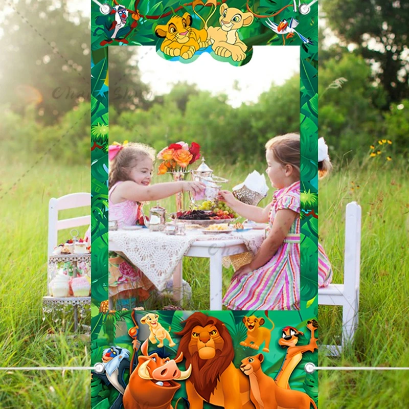 Lion King Photo Booth Frame Props Newborn Baby Boy Birthday Party Decor Shooting Backdrop Props Jungle Lion Simba Photo Banner