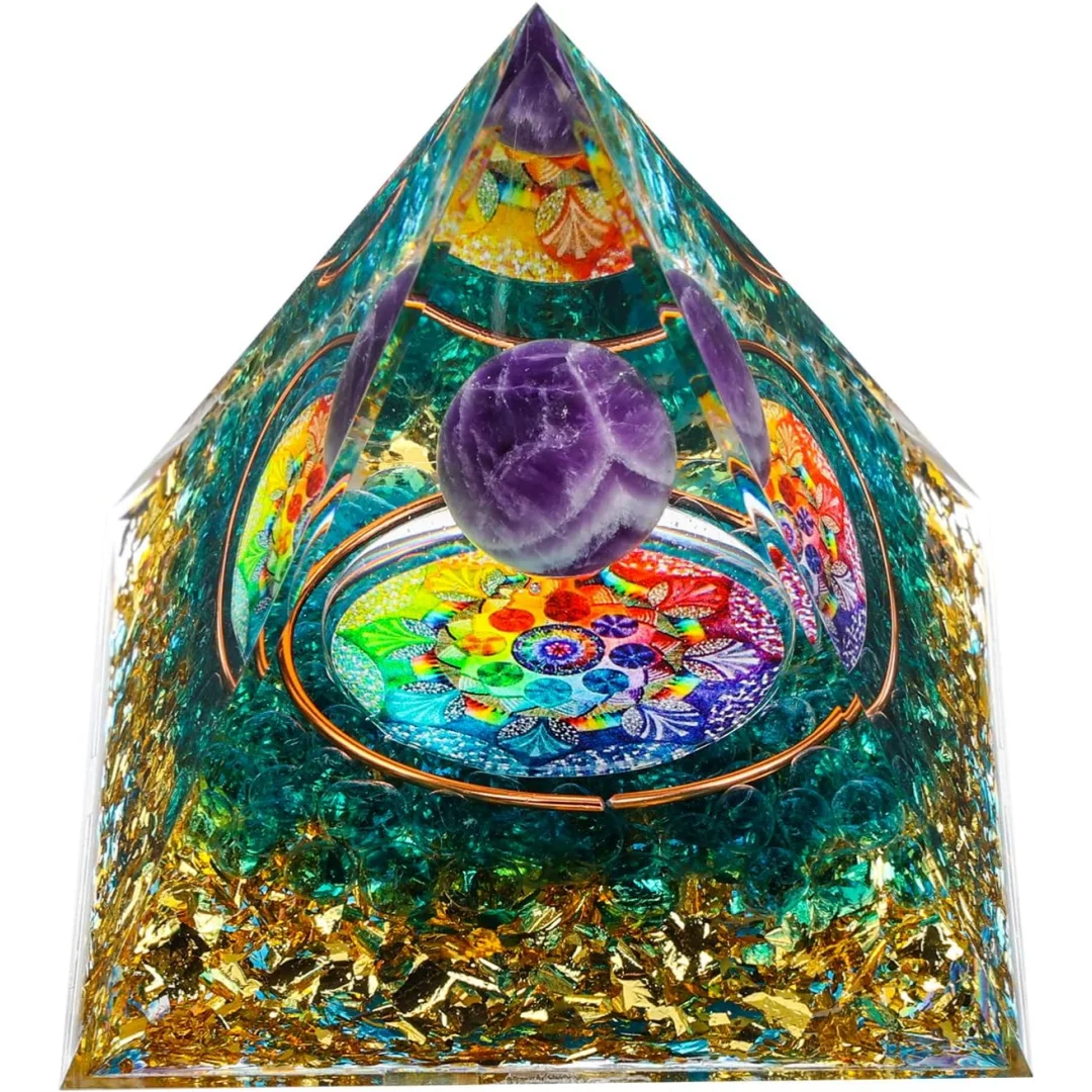 Handmade Orgone Energy Pyramid Amethyst Chakra Orgonite Attract Wealth Luck Meditation Healing Office Home Feng Shui Decor Gift