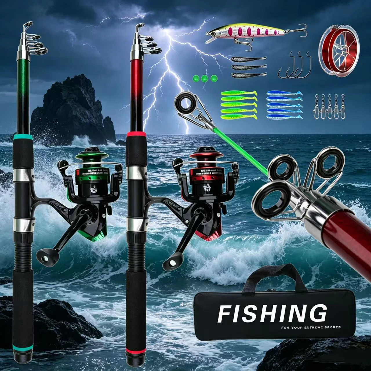 

Beginner's lure fishing rod set, 1.8m straight handle long-range fishing rod, versatile fishing rod, complete fishing gear combi