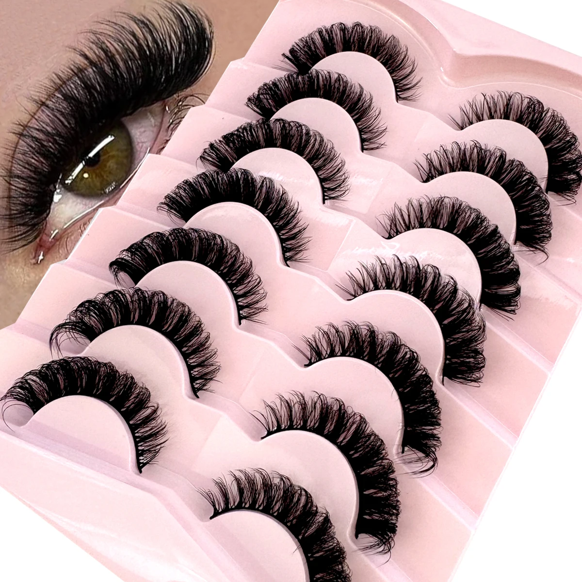 7pairs Natural Russian Strip Lashes Fluffy Mink Lashes 3D False Eyelashes Fluffy Volume Eyelashes Fake Eyelash Extension Make Up