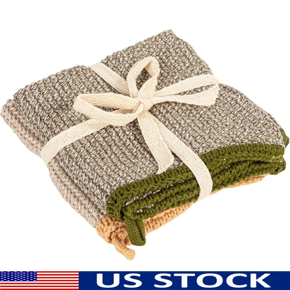 

Квадратная хлопковая вязаная ткань для посуды, набор из 2 кухонных полотенец, разноцветные впитывающие салфетки для стирки, идеальный домашний декор