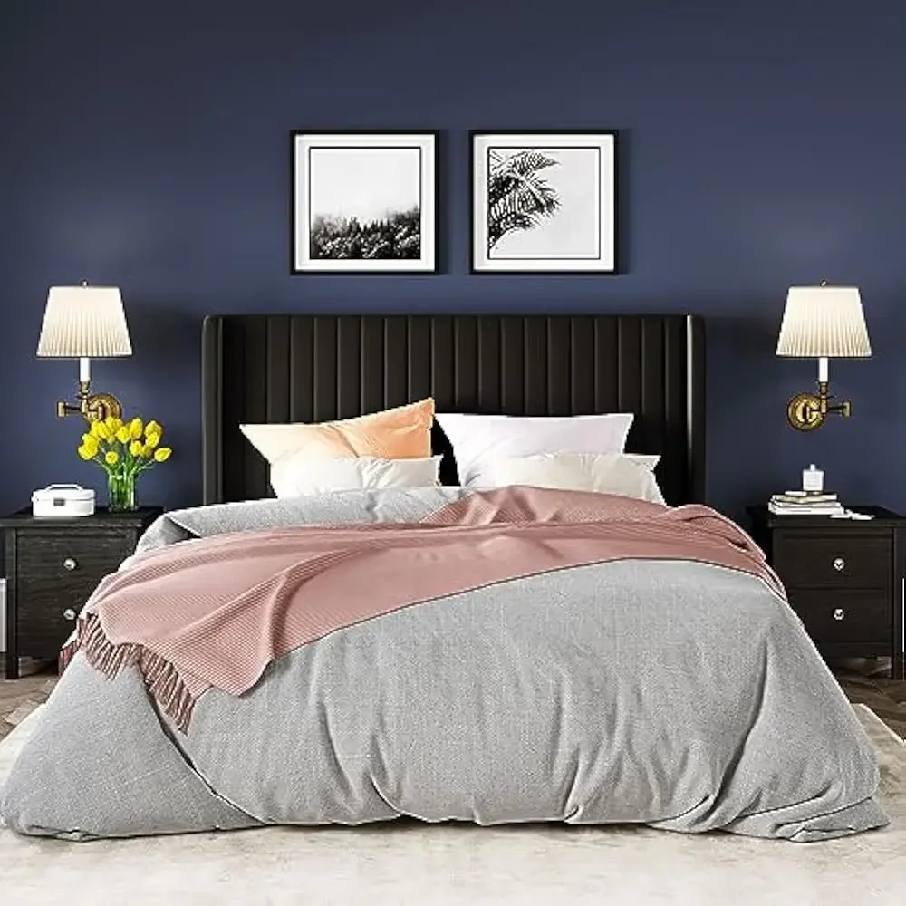 

Full Size Bed Frame, Vertical Channel Tufted Wingback Headboard, Strong Wooden Slats, No Box Spring Needed, Easy Assembly