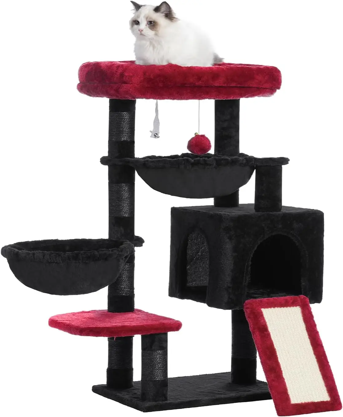 

Gothic Cat Tree, Cat Tower for Indoor Cats, Cat House with Large Padded Bed, Cozy Condo, Hammocks