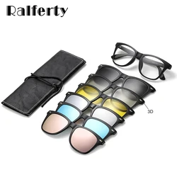 Ralferty Magnetic Sunglasses Women Men Clip On Sunglass Polarized UV400 TR90 3D Night Vision Prescription Optic Eyeglasses Frame