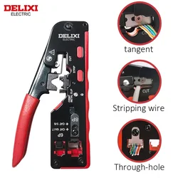 DELIXI ELECTRIC Network Plier，Universal Crimping Tool CAT5 CAT6 CAT7 RJ45 Pass Through All In One EZCrimp Tool For Rj11 R12 RJ45