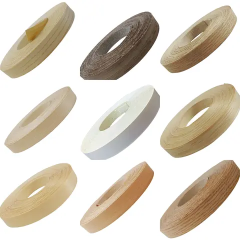 Pre-glued Real Wood Edge Banding Roll 7/8'', Iron On Veneer Edging Trim Tape with Hot Melt Adhesive For Furniture Cabinet Repair