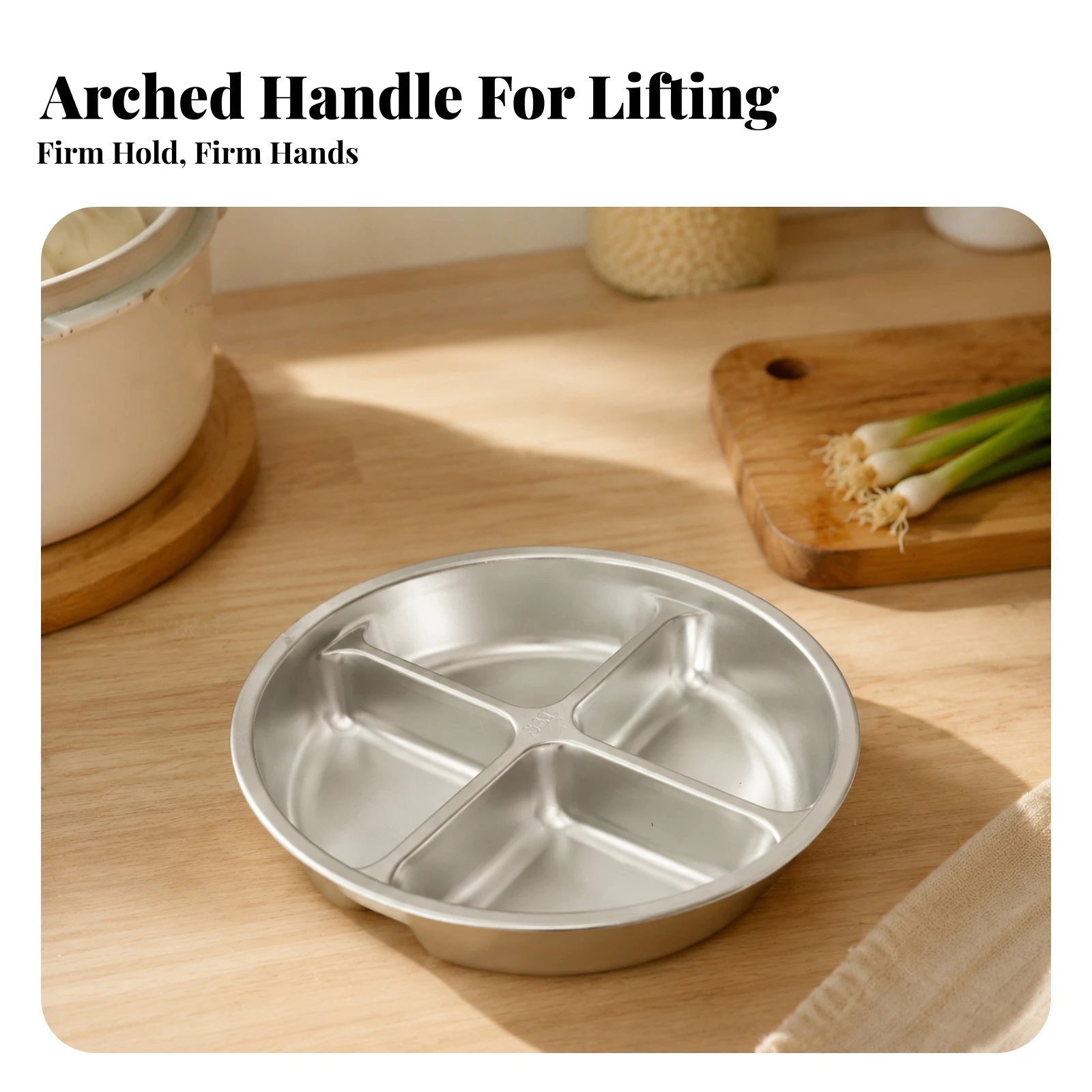Round Four-Compartment Steaming Tray Corrosion-Resistant 316 Stainless Steel Divided Steamer Tray for Home Cooks
