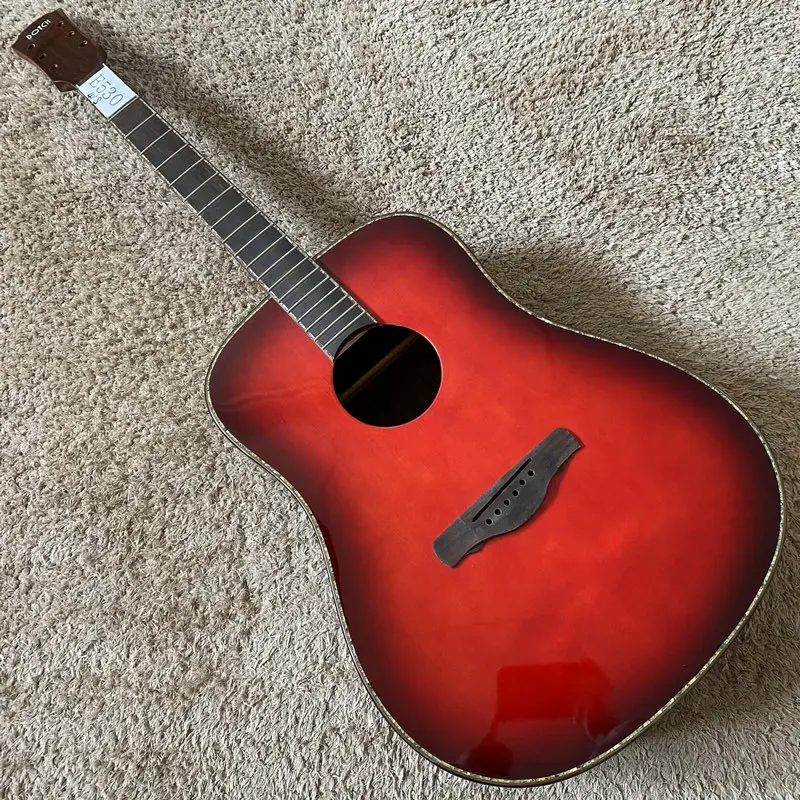 E530 Dotch Acoustic Guitar Solid Spruce with Rosewood Unfinished Electric&Acosutic Guitar Kits No Hardwares Transparent Red