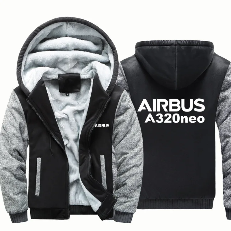 Fleece Warm Wool Aviation Pilots Airbus A320neo Flight Men Coat Jackets Autumn Winter Zipper Hooded Thick Hoodies Sweatshirts