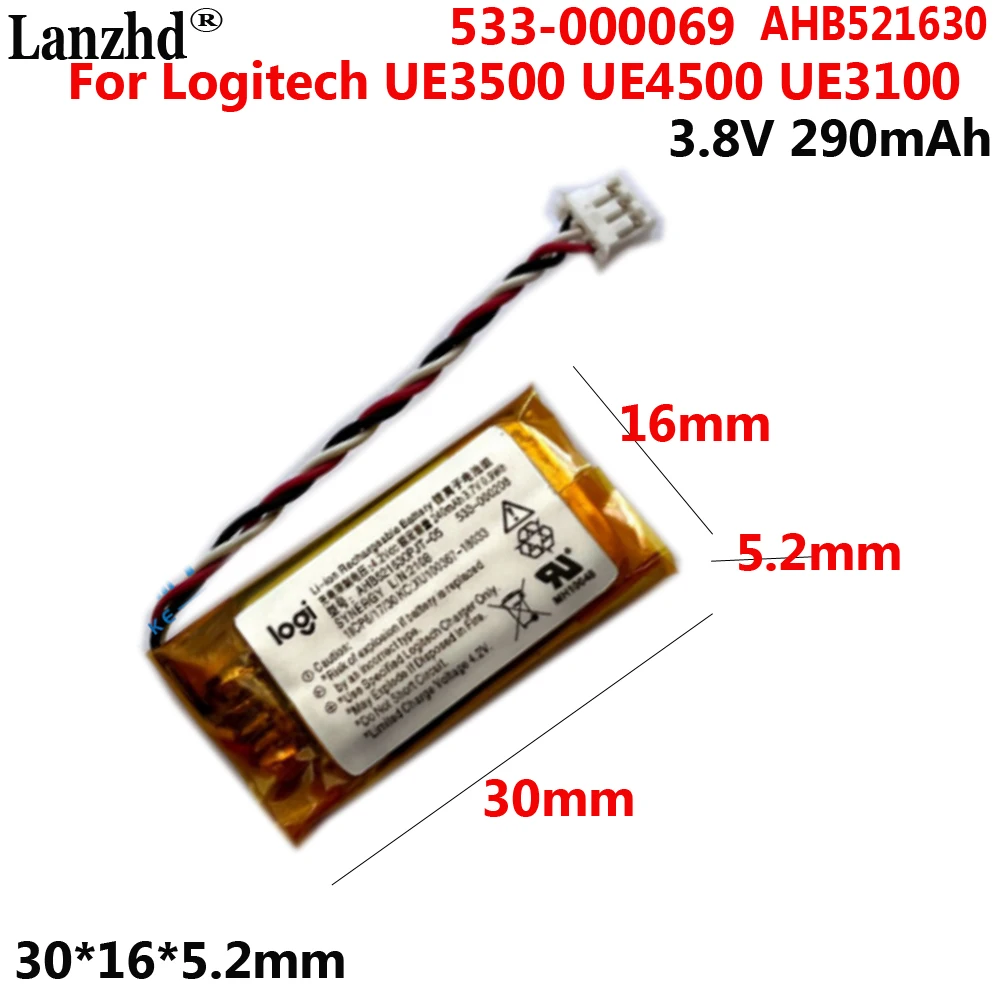 

Полимерная аккумуляторная батарея 3,8 В для Logitech UE3500 UE4500 UE3100, ячейка 533-000069 AHB521630 521630