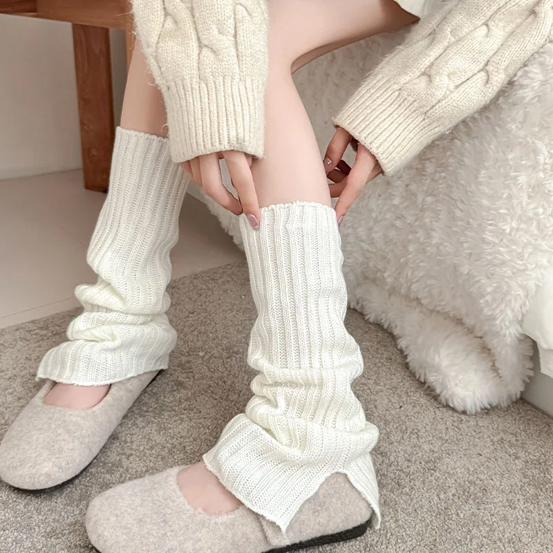 

Split Leg Warmers for Schoolgirl Ribbed Knit Boot Cuffs JK Style Thermal Winter Leg Warmers Korean Simple Thickened Crew Socks
