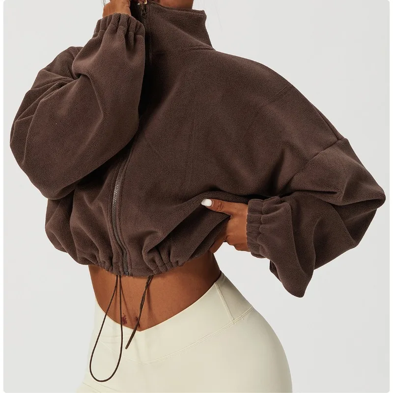 Women's Sports Coat Fleece-lined Warm Casual Loose Running Crop Tops Long Sleeve Fitness Sweatshirt Sports Coat Yoga Sweatshirt