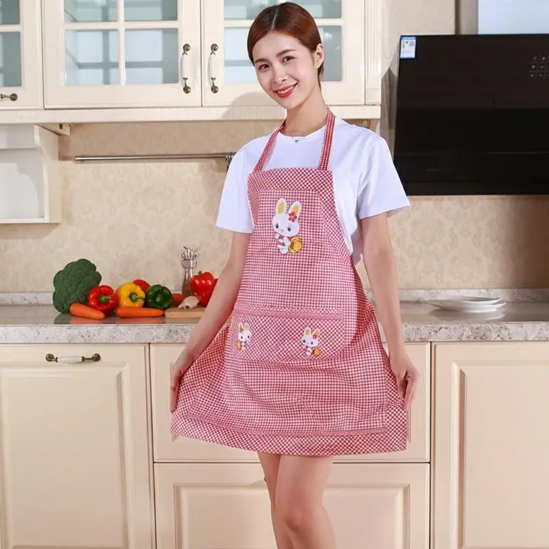 Cute Cartoon Rabbit Kitchen Apron For Men Women Home Cleaning Tools Pink White Waterproof Apron Cotton Linen Easy To Clean House