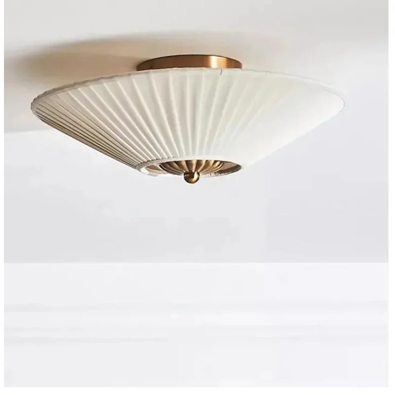 American Pleated Fabric Ceiling Lights E27 Vintage Simple Art Lamp Bedroom Living Room Balcony Cafe Wardrobe Foyer
