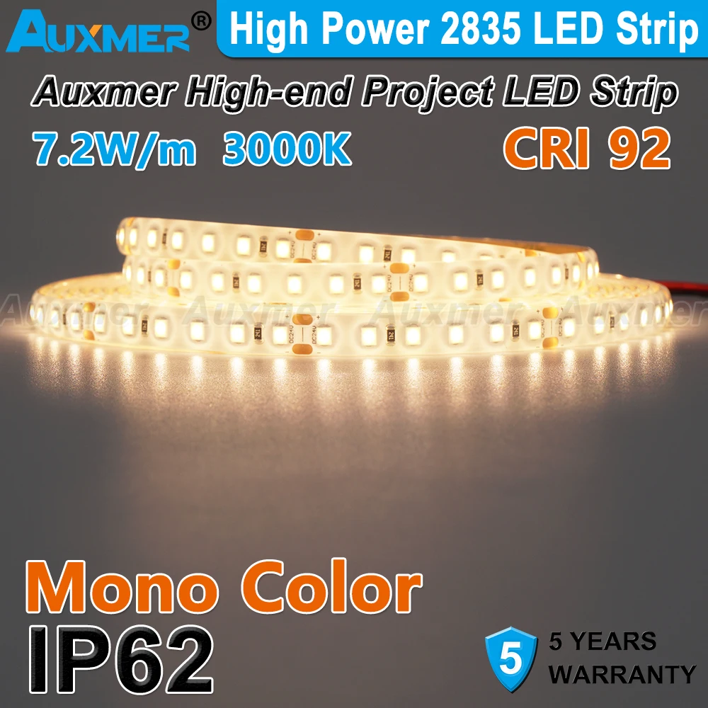 

Auxmer High Power 2835 LED Strip Light,120LEDs/m,IP62,CRI90,DC24V, 16.4ft Flexible Silicone Dropper LED Lights