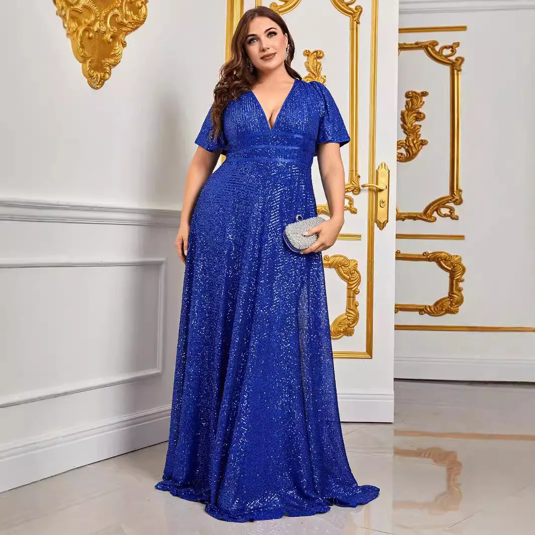 Plus Size Party Dresses Fashion Women Wedding Elegant Beaded Waist Bridesmaid Dresses Plus Size Women Evening Dresses