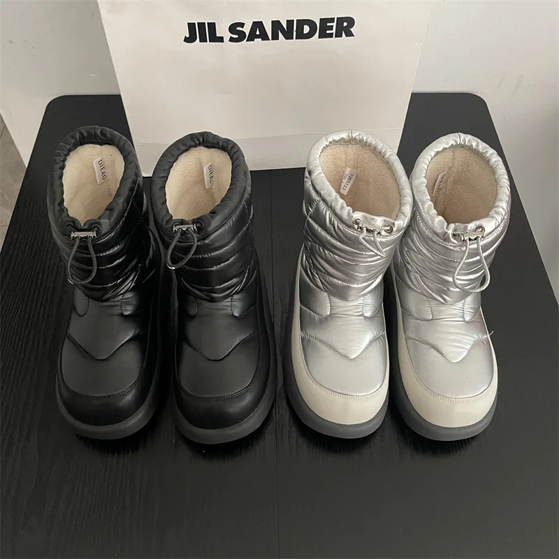 Brand Design Solid Color Snow Boots Round Head Thick Sole Piled Thickened Thermal Cotton Shoes Casual Outdoor Women's Boots