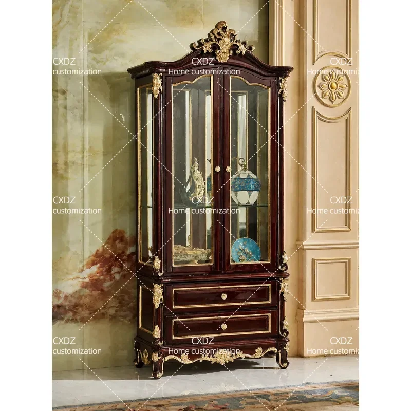 Solid Wood Wine Cabinet Living Room TV Stand Single Double Door Storage Display Unit Engraved Decorative Shelf for Home