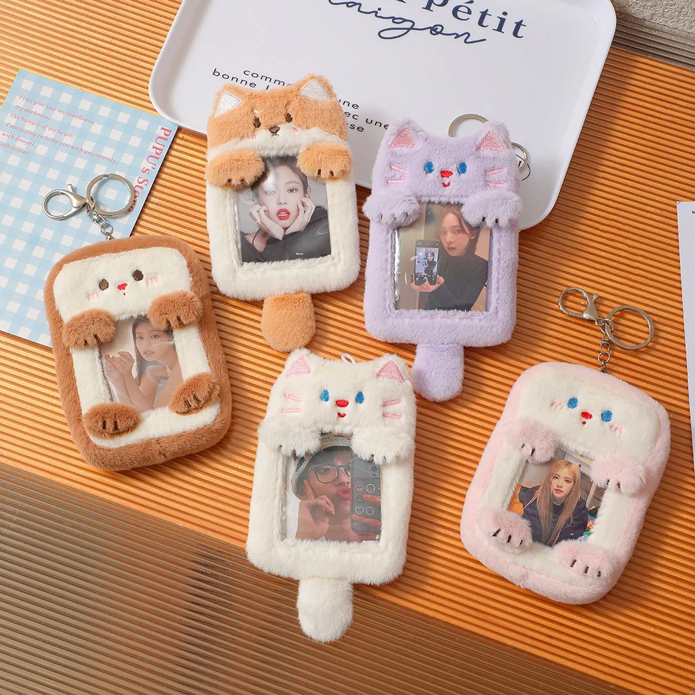 

Cute Penguin Cat Puppy Bus Meal Card Plush Holder Student ID Certificate Protective Cover Visual Hollow Card Bag KPOP Fans Gift