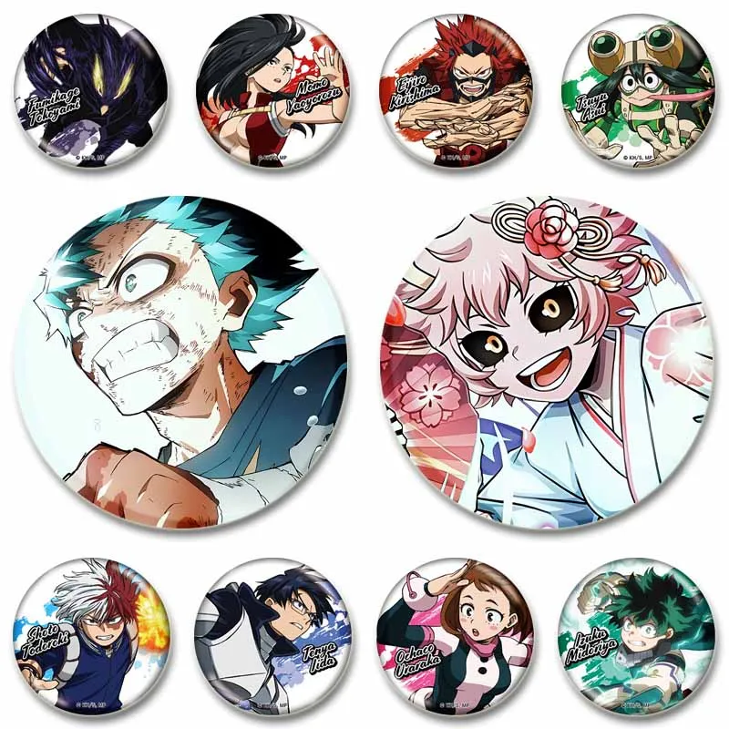 

All Might Izuku Midoriya Katsuki Cosplay Badge Anime Figure Enamel Pin Round Brooch for Hat Clothing Accessory Collection Gifts