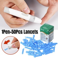 1Pc+50Pcs Lancet Pen Adjustable Depth Blood Sampling Glucose Test Pen Lancing Device for Diabetics Blood Collect 23/26/28/30/33G
