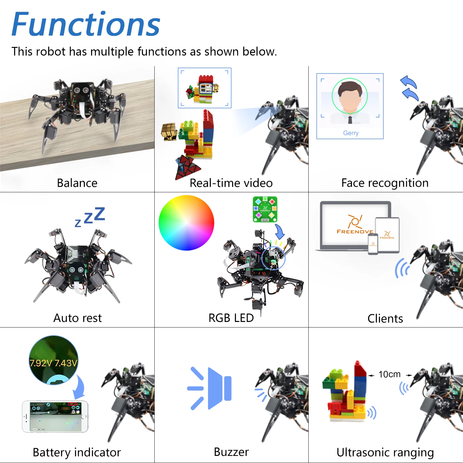 Freenove Big Hexapod Robot Kit for Raspberry Pi 5 4 Zero 2 W