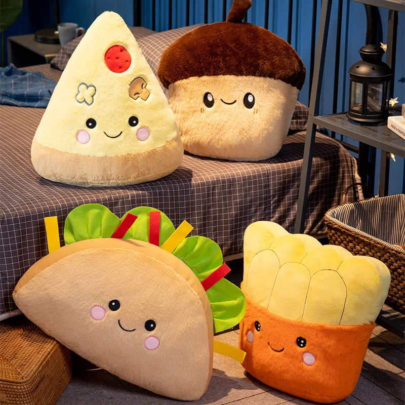 Simulation Food Plush Toys Stuffed Pizza Taco French Fries Pillow Soft Dolls Sofa Cushion Birthday Gift Present for Children