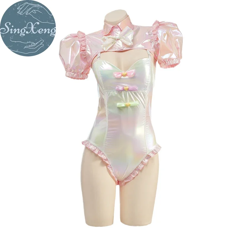 SingXeng Game NEEDY GIRL OVERDOSE KAngel Cosplay Costume Bodysuit Anime Laser Swimsuit Pink Cute Bodysuit Suit