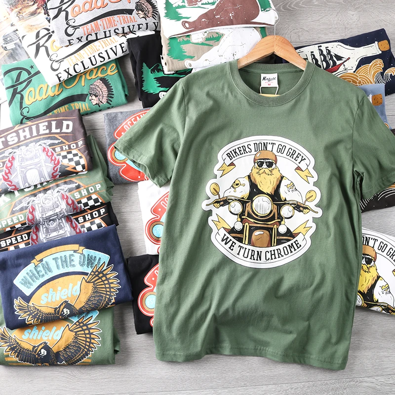 

Hong Kong Sle Men's Vintage Print Cotton Waed Long Velvet ort Sve T-irt Faionable Urban Summer round Ne Top