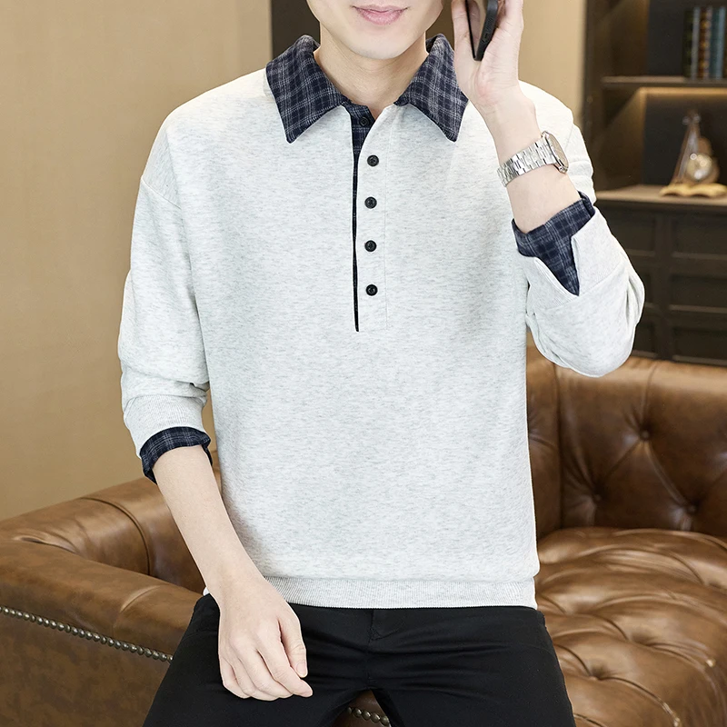 New Style Shirt Collar Hoodie Men's Casual Multi-Purpose Base Polo Shirt Hoodie.
