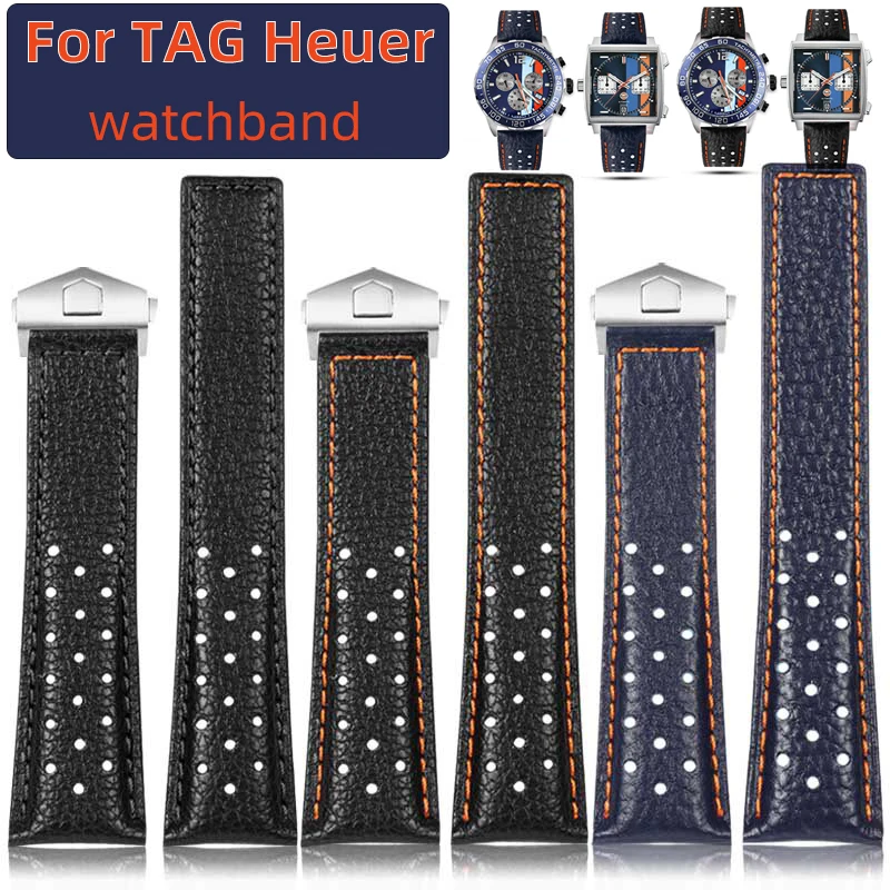 Watch Strap For Tag Heuer Monaco Carrera F1 Series Wrist Frosted Calfskin Quality Leather Watchband Men's Bracelet 22mm