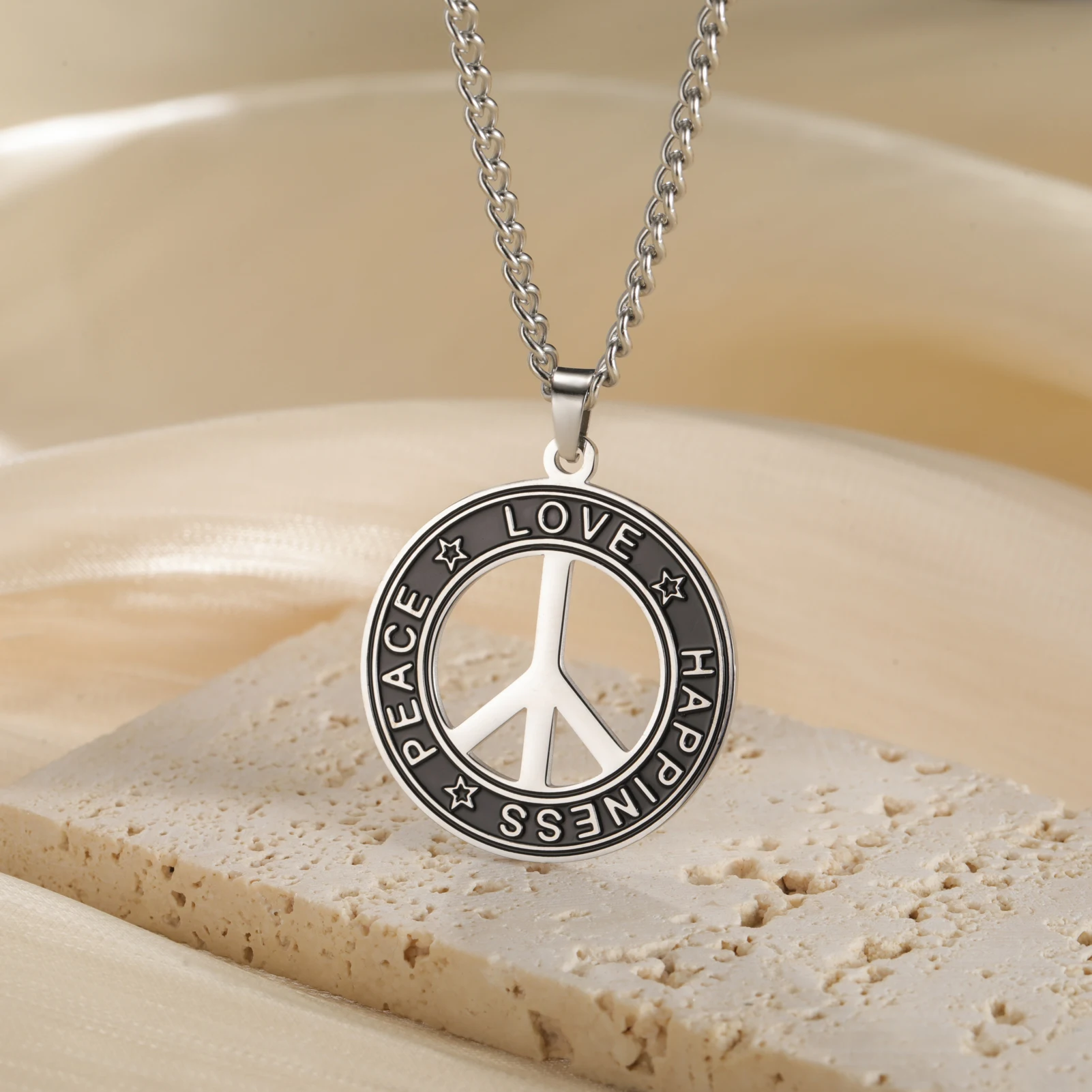 LIKGREAT-gargantilla con signo de la paz para hombre, collar con colgante de acero inoxidable, amuleto de amor y paz, regalo de joyería espiritual