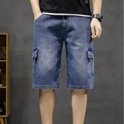 Fashion Zipper Button Spliced Pockets Straight Cargo Jeans Men's Clothing 2024 Summer New Loose Solid Color Casual Denim Pants