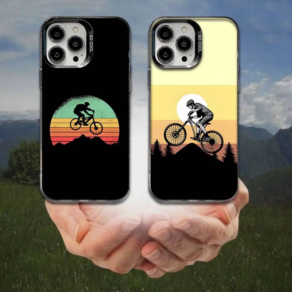 

Mountain Bike Bicycle MTB Phone Case For iPhone 16,15,14,13,12,11,8,7,Pro,Max,Plus,Mini,XS,SE Anti Fall Black Matte Hard