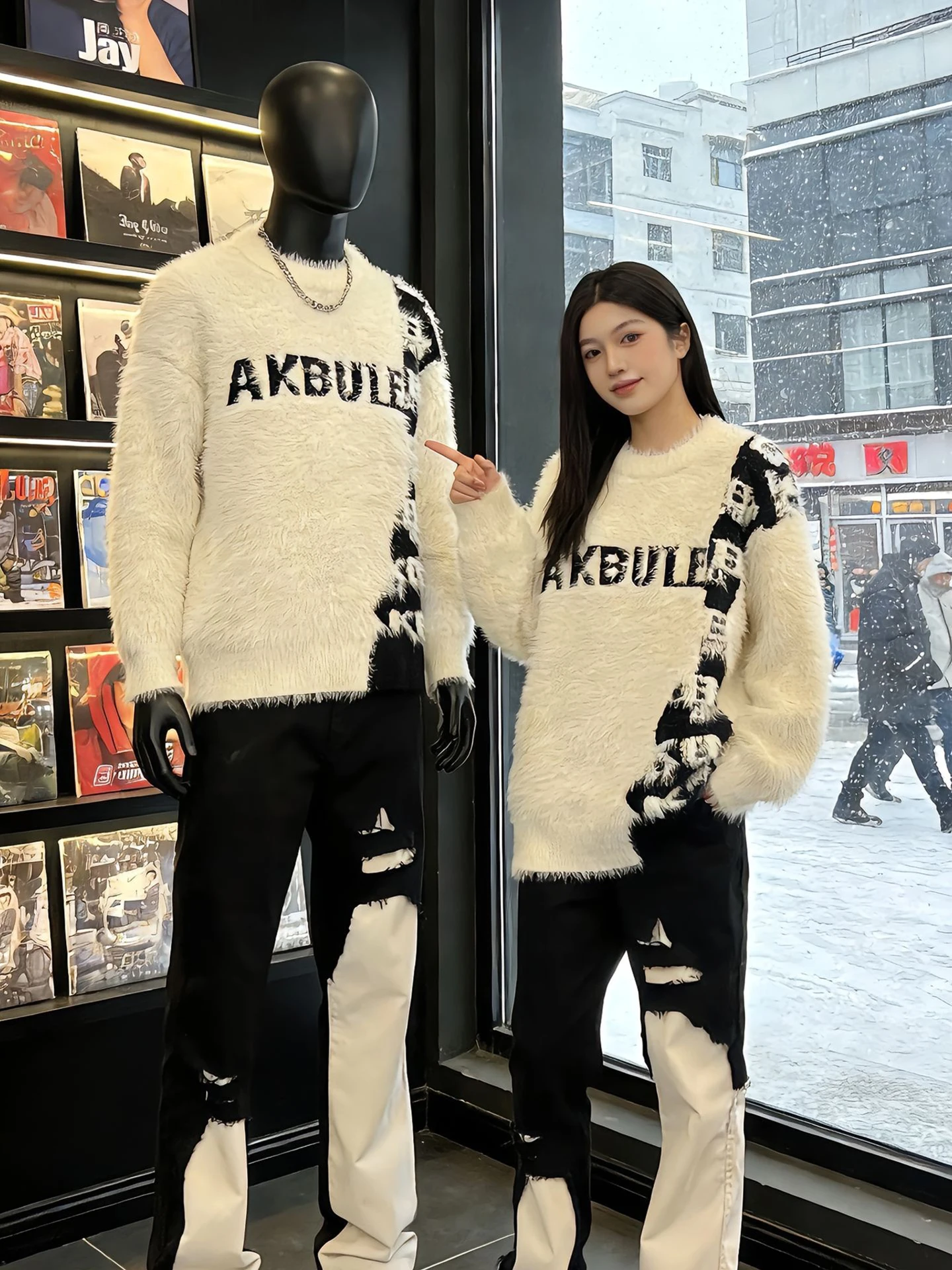 

Мужской зимний свитер American Style: утепленный, мягкий, с круглым вырезом, с вышивкой букв, вязаный, теплый шерстяной свитер