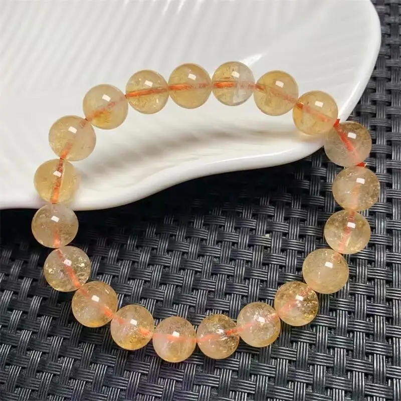 

9.8MM Natural Yellow Citrine Bracelet Charms Handmade Fortune Energy Mineral Woman Amulet Jewelry Gift 1PCS