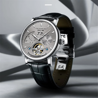 GUANQIN Men's Luxury Watch Stainless Steel Leather Strap Automatic Mechanical Skeleton Clock Multifunctional Business Wristwatch