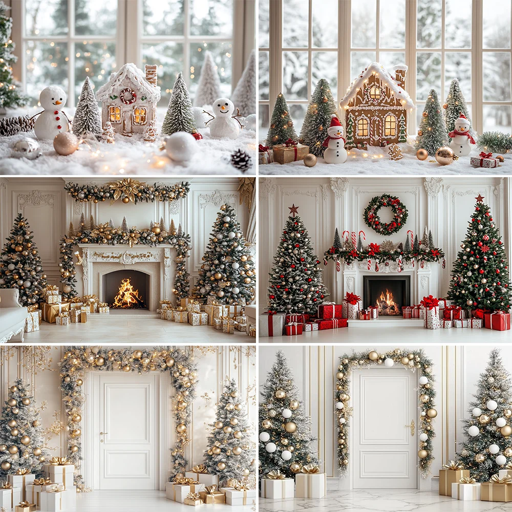 

Photography Background Winter Christmas Forest Glitter Arch Door Christmas Kids Family Portrait Decor Backdrop Photo Studio