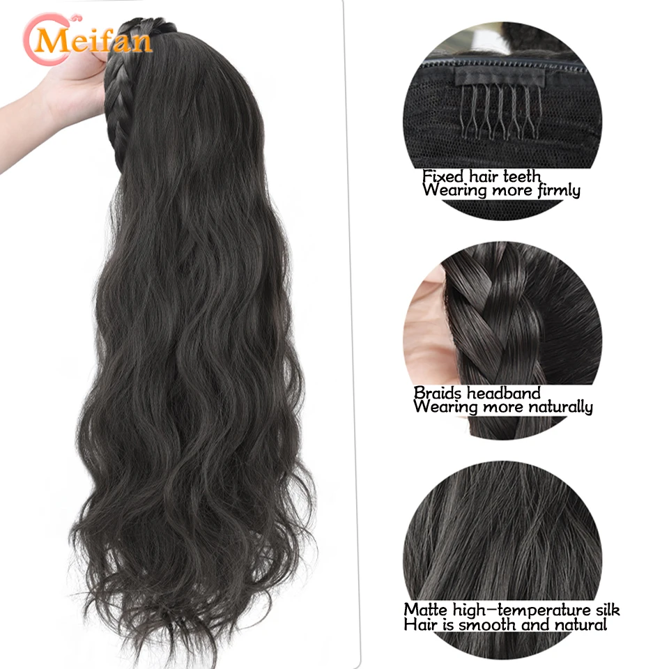 MEIFAN Synthetic Long Water Wavy Headband Wig Clip in Hair Extension Fluffy Natural Half Wig Daily Straight Wig With HairBand