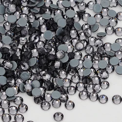 High Quality SS6-SS30 Glass Flatback Rhinestone Black Glitter Crystal Iron On Diamond Hotfix Rhinestones for Clothes Decoration