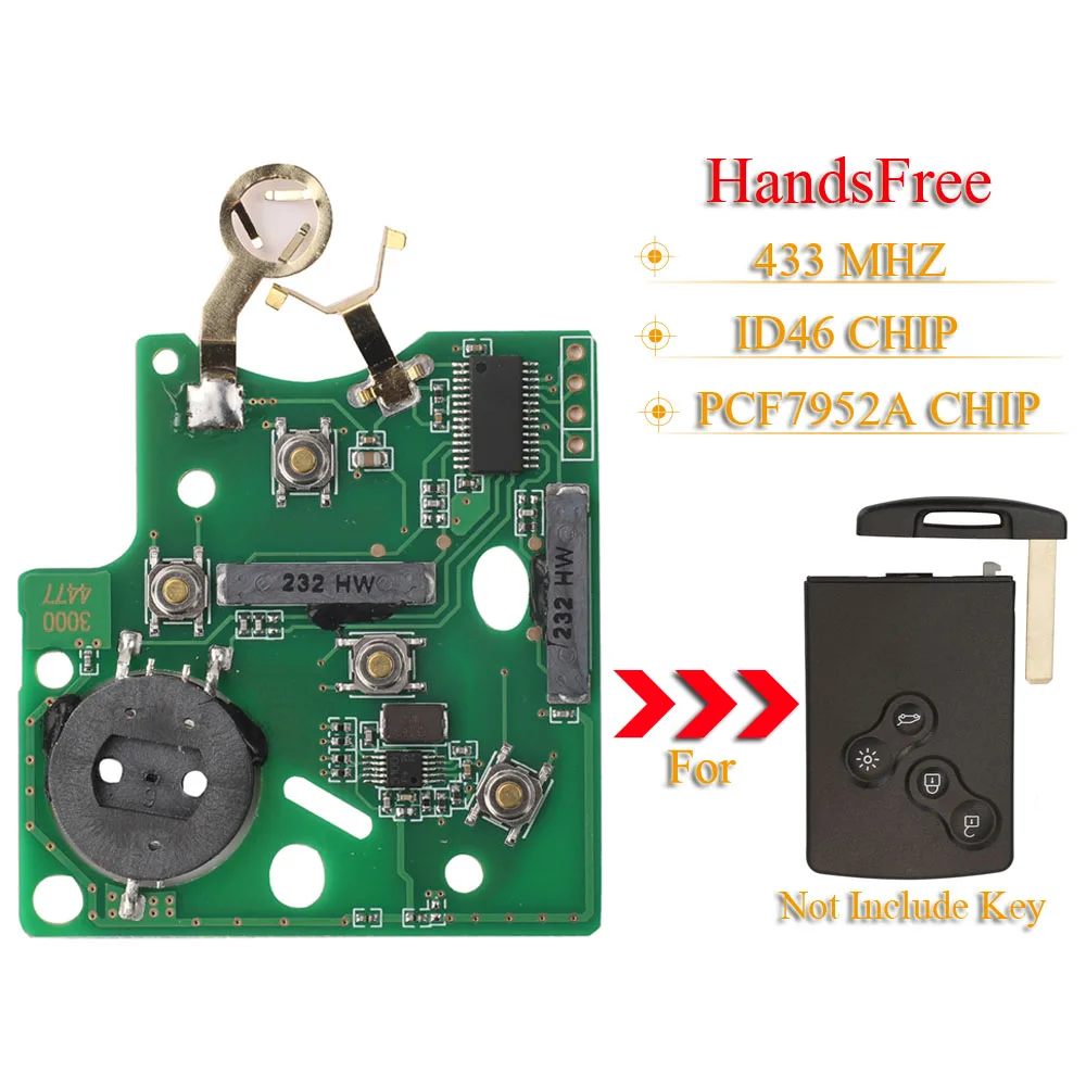 

jingyuqin Remote Circuit Board 433Mhz ID46 PCF7952A For Renault Megane III Fluence Laguna Scenic III KeyChain Auto Keys Control