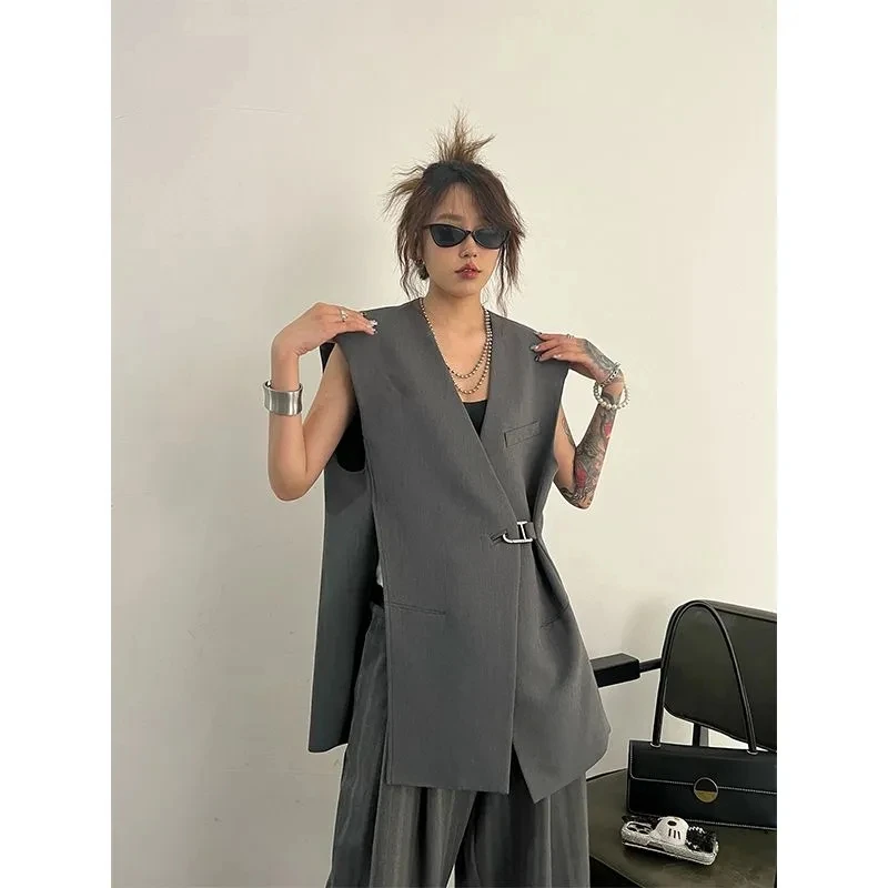 

Женский жилет, весна-осень 2023, дизайнерский корейский свободный женский жилет, универсальная женская верхняя одежда без рукавов