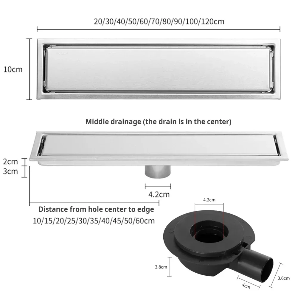 Invisible Floor Drain with Adapter Stainless Steel Floor Drain Anti-Odor Shower Drain Brushed Bathroom Drainage Inlaid Tiles